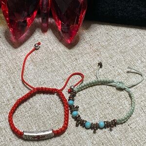 Red and Turquoise Beaded Bracelet Set